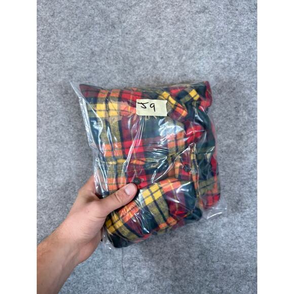 VTG 90s Marshall Field Company Flannel Plaid Button Up Shirt Mens M Green Yellow - Picture 8 of 8